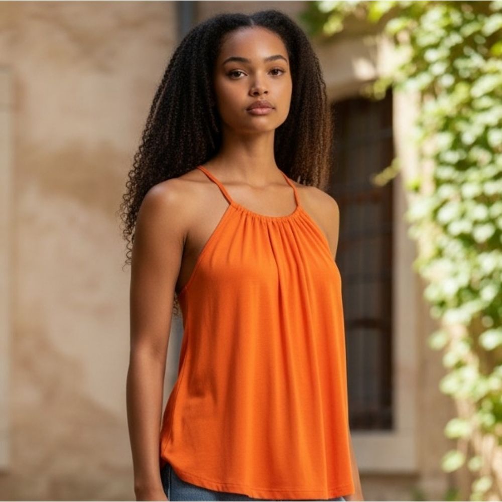 Darling Clementine Vibrant Orange Sleeveless Top